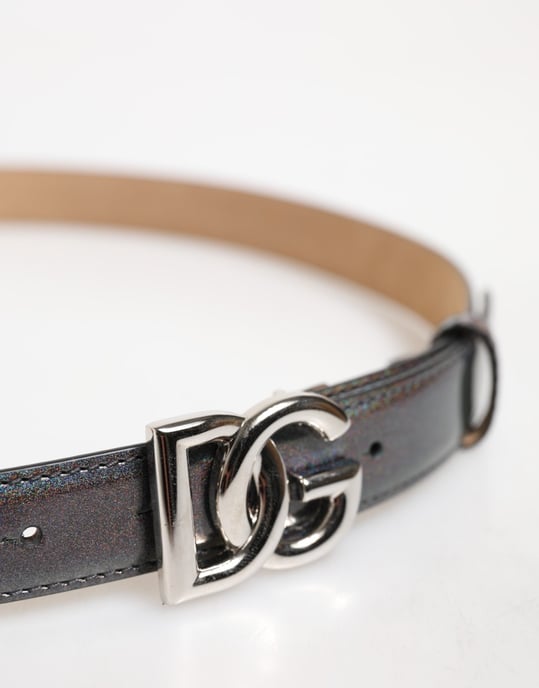 Dolce & Gabbana Metallic Leder Gürtel mit silbernem Logo-Schnalle - Image 4