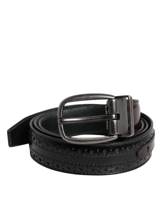 Dolce & Gabbana Schwarz Braun Leder Klassischer Metallverschluss Gürtel - Image 2