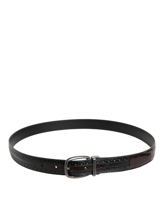 Dolce & Gabbana Schwarz Braun Leder Klassischer Metallverschluss Gürtel - Image 3