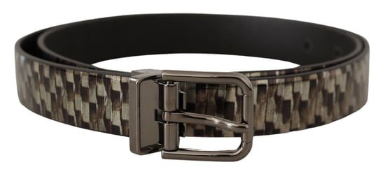 Dolce & Gabbana Brauner Fischgrät-Leder-Grauer Gürtel - Image 1