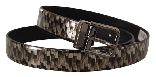 Dolce & Gabbana Brauner Fischgrät-Leder-Grauer Gürtel - Image 2