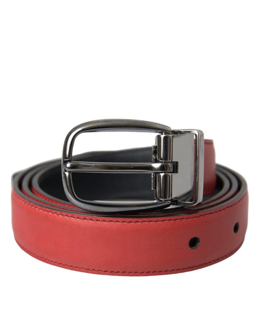 Dolce & Gabbana Roter Leder Gürtel mit Silberner Metallschnalle für Herren - Image 1