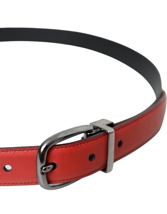 Dolce & Gabbana Roter Leder Gürtel mit Silberner Metallschnalle für Herren - Image 4