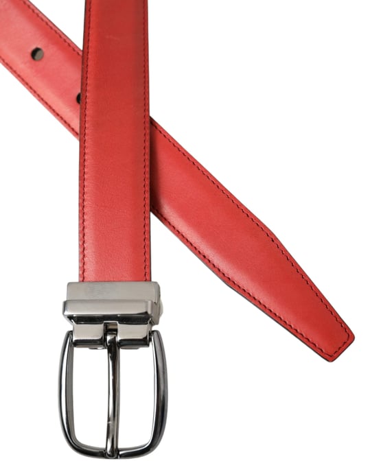 Dolce & Gabbana Roter Leder Gürtel mit Silberner Metallschnalle für Herren - Image 5