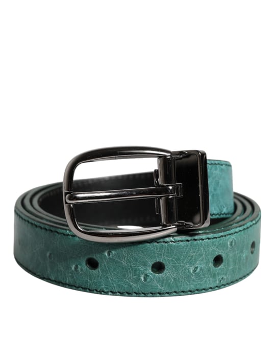 Dolce & Gabbana Grüner Straußenledergürtel mit silberner Metallschnalle - Image 2