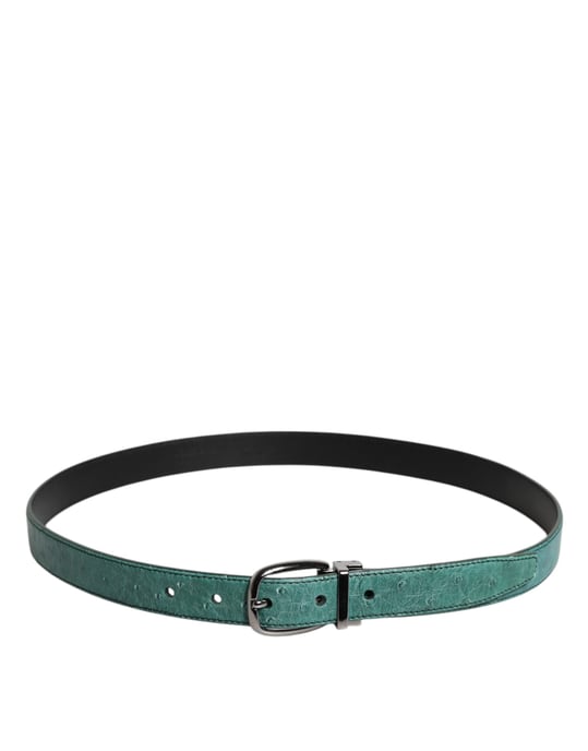 Dolce & Gabbana Grüner Straußenledergürtel mit silberner Metallschnalle - Image 3
