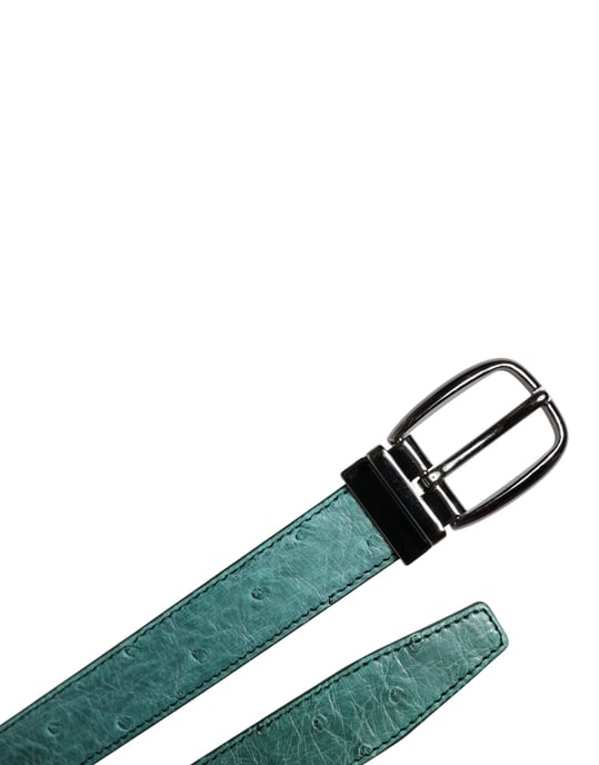 Dolce & Gabbana Grüner Straußenledergürtel mit silberner Metallschnalle - Image 6