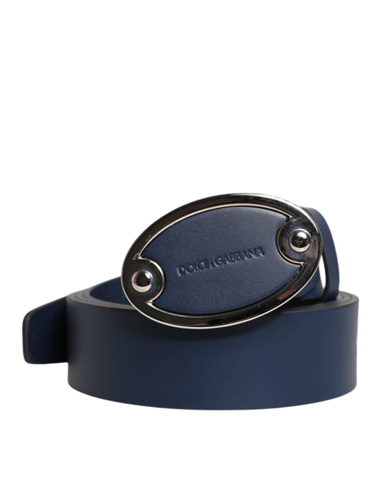 Dolce & Gabbana Blauer Leder Klassiker Metalllogo Schnallengürtel - Image 2
