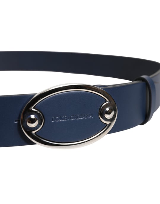 Dolce & Gabbana Blauer Leder Klassiker Metalllogo Schnallengürtel - Image 4