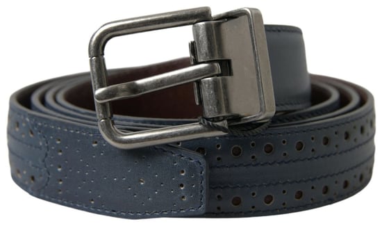 Dolce & Gabbana Blauer Leder Gürtel mit Durchbruch-Metallschnalle - Image 1