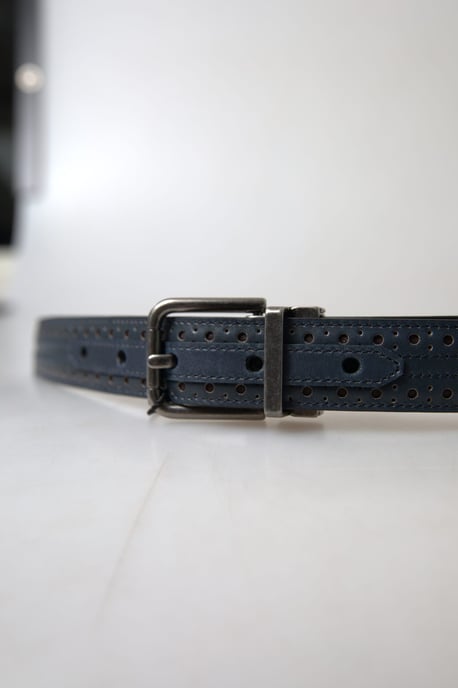 Dolce & Gabbana Blauer Leder Gürtel mit Durchbruch-Metallschnalle - Image 4