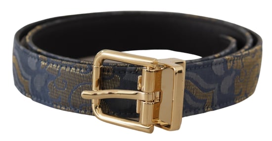 Dolce & Gabbana Marineblauer Jacquard-Gürtel mit goldfarbener Logo-Metallschnalle - Image 1