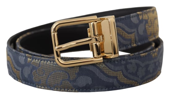 Dolce & Gabbana Marineblauer Jacquard-Gürtel mit goldfarbener Logo-Metallschnalle - Image 2