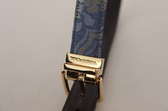 Dolce & Gabbana Marineblauer Jacquard-Gürtel mit goldfarbener Logo-Metallschnalle - Image 3