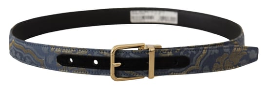 Dolce & Gabbana Marineblauer Jacquard-Gürtel mit goldfarbener Logo-Metallschnalle - Image 4