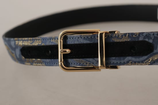 Dolce & Gabbana Marineblauer Jacquard-Gürtel mit goldfarbener Logo-Metallschnalle - Image 5