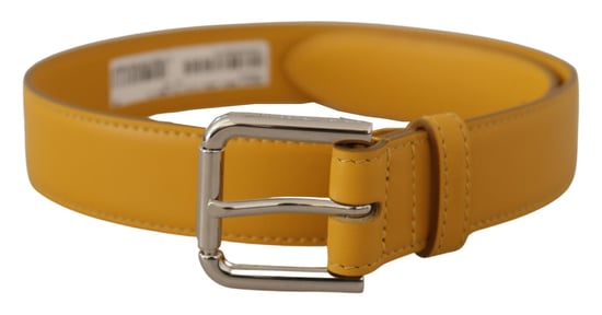 Dolce & Gabbana Gelbes Leder Gürtel mit silberfarbener Logo-Metallschnalle - Image 1