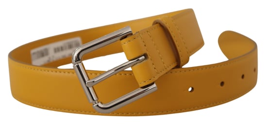 Dolce & Gabbana Gelbes Leder Gürtel mit silberfarbener Logo-Metallschnalle - Image 2