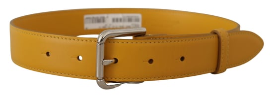Dolce & Gabbana Gelbes Leder Gürtel mit silberfarbener Logo-Metallschnalle - Image 3