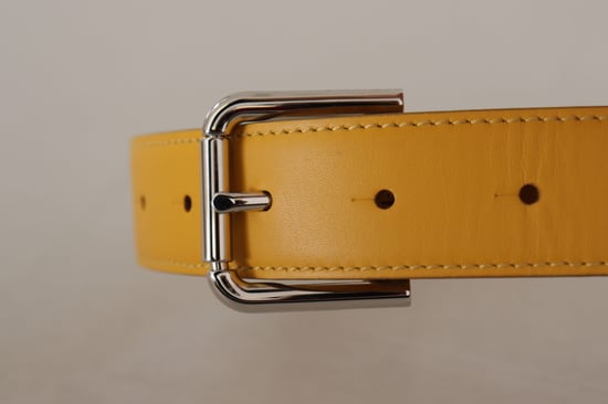 Dolce & Gabbana Gelbes Leder Gürtel mit silberfarbener Logo-Metallschnalle - Image 4