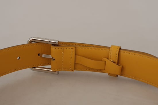 Dolce & Gabbana Gelbes Leder Gürtel mit silberfarbener Logo-Metallschnalle - Image 5