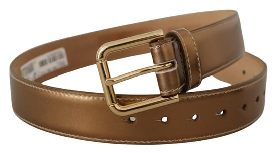 Dolce & Gabbana Bronze Kalbsleder Gürtel mit goldener Logo-Schnalle - Image 2