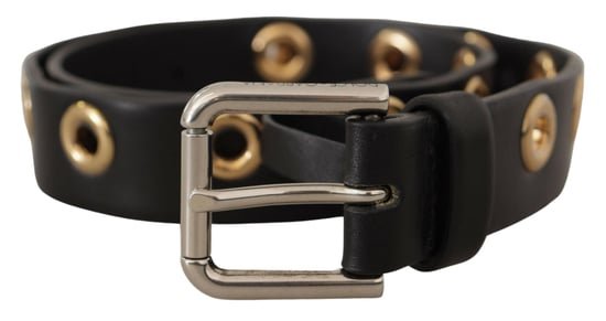 Dolce & Gabbana Schwarzer Leder Gürtel mit Ösen und silberfarbener Metallschnalle - Image 1