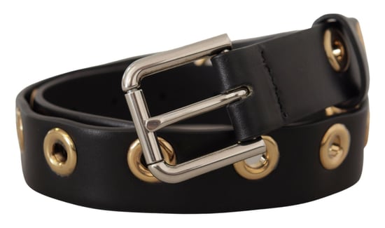 Dolce & Gabbana Schwarzer Leder Gürtel mit Ösen und silberfarbener Metallschnalle - Image 2