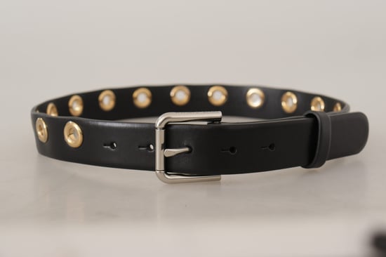 Dolce & Gabbana Schwarzer Leder Gürtel mit Ösen und silberfarbener Metallschnalle - Image 3