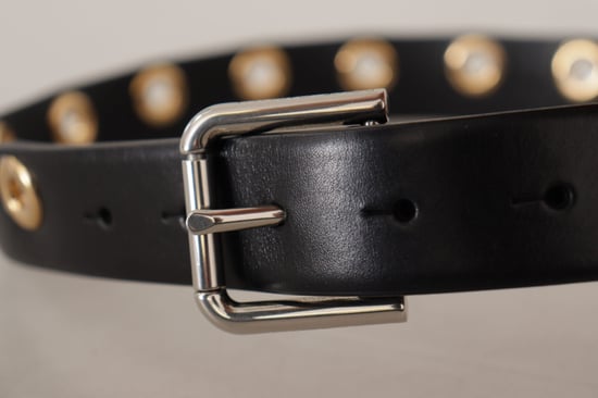 Dolce & Gabbana Schwarzer Leder Gürtel mit Ösen und silberfarbener Metallschnalle - Image 4
