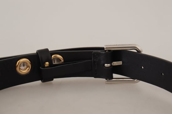 Dolce & Gabbana Schwarzer Leder Gürtel mit Ösen und silberfarbener Metallschnalle - Image 6