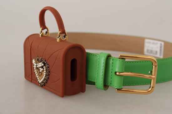 Dolce & Gabbana Grüner Leder Devotion Herz Mikro-Tasche Kopfhörer Gürtel - Image 2