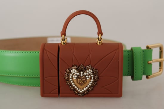 Dolce & Gabbana Grüner Leder Devotion Herz Mikro-Tasche Kopfhörer Gürtel - Image 6