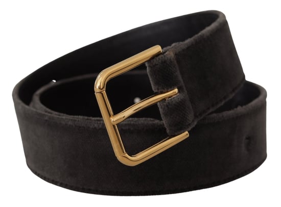 Dolce & Gabbana Brauner Samt Gürtel mit goldfarbener Logo-Metallschnalle - Image 2