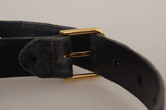Dolce & Gabbana Brauner Samt Gürtel mit goldfarbener Logo-Metallschnalle - Image 4