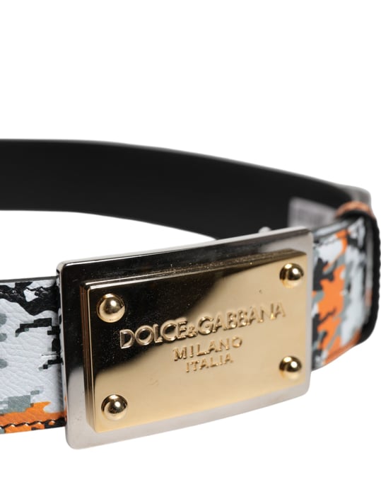 Dolce & Gabbana Mehrfarbiger Camouflage Metalllogo Schnallen Gürtel - Image 4