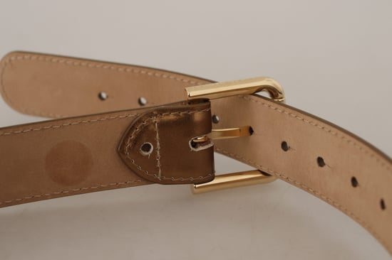 Dolce & Gabbana Bronze-Leder-Gold-Logo-Gravur-Gürtelschnalle Gürtel - Image 4