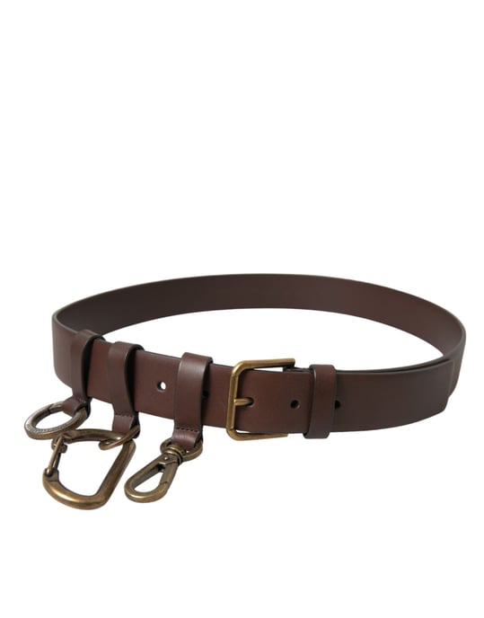Dolce & Gabbana Brauner Kalbsledergürtel mit goldfarbener Metallschnalle - Image 5