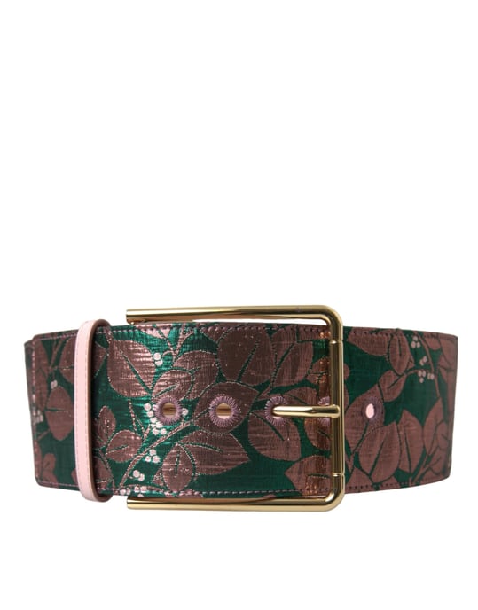 Dolce & Gabbana Mehrfarbiger Floraler Jacquard Lurex Gürtel mit Goldverschluss - Image 2