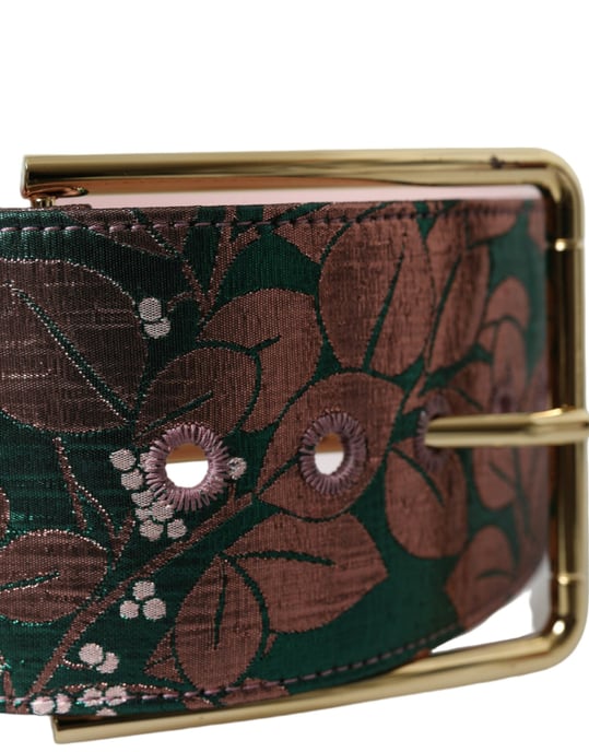 Dolce & Gabbana Mehrfarbiger Floraler Jacquard Lurex Gürtel mit Goldverschluss - Image 4