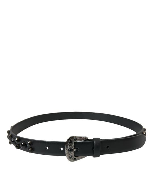 Dolce & Gabbana schwarzer verzierrter Ledergürtel mit gravierter Schnalle - Image 1