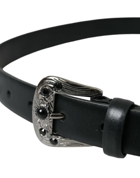 Dolce & Gabbana schwarzer verzierrter Ledergürtel mit gravierter Schnalle - Image 2