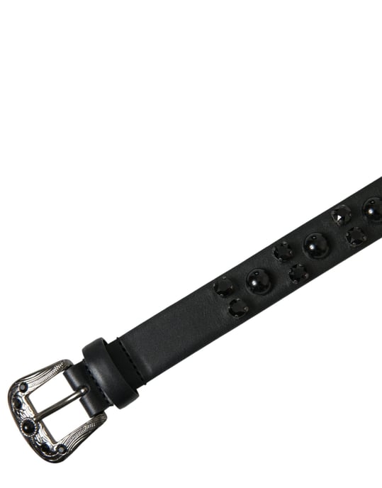 Dolce & Gabbana schwarzer verzierrter Ledergürtel mit gravierter Schnalle - Image 5