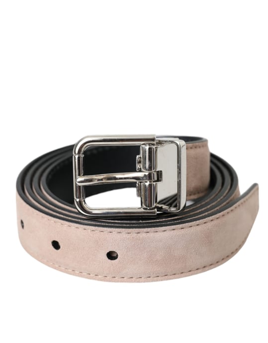 Dolce & Gabbana Beiger Wildleder Ledergürtel mit Silberner Schnalle für Männer - Image 1
