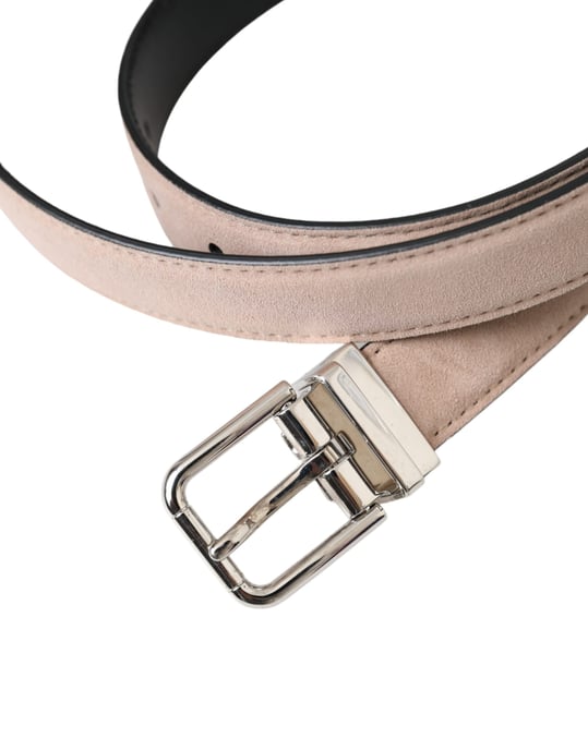 Dolce & Gabbana Beiger Wildleder Ledergürtel mit Silberner Schnalle für Männer - Image 5