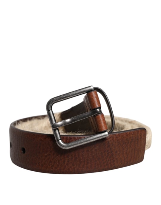 Dolce & Gabbana Brauner Jute-Leder Geknoteter Metall-Schnallen-Gürtel - Image 2