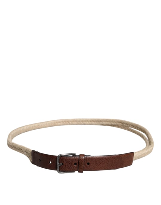 Dolce & Gabbana Brauner Jute-Leder Geknoteter Metall-Schnallen-Gürtel - Image 3
