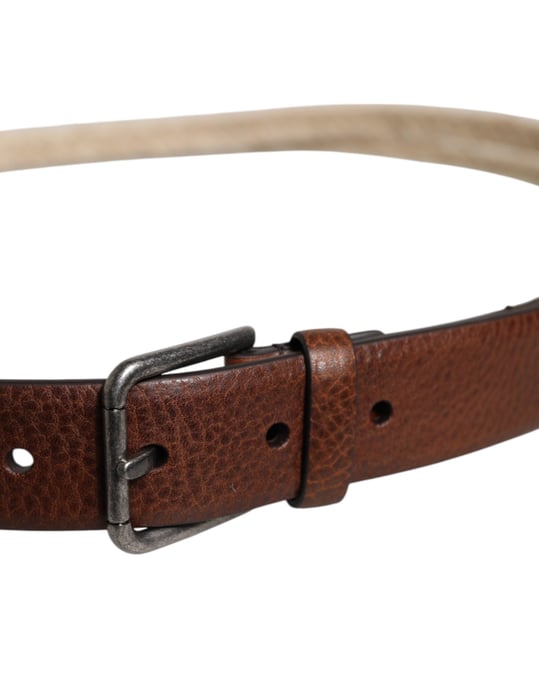 Dolce & Gabbana Brauner Jute-Leder Geknoteter Metall-Schnallen-Gürtel - Image 4