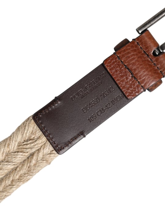 Dolce & Gabbana Brauner Jute-Leder Geknoteter Metall-Schnallen-Gürtel - Image 5