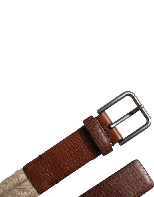 Dolce & Gabbana Brauner Jute-Leder Geknoteter Metall-Schnallen-Gürtel - Image 6